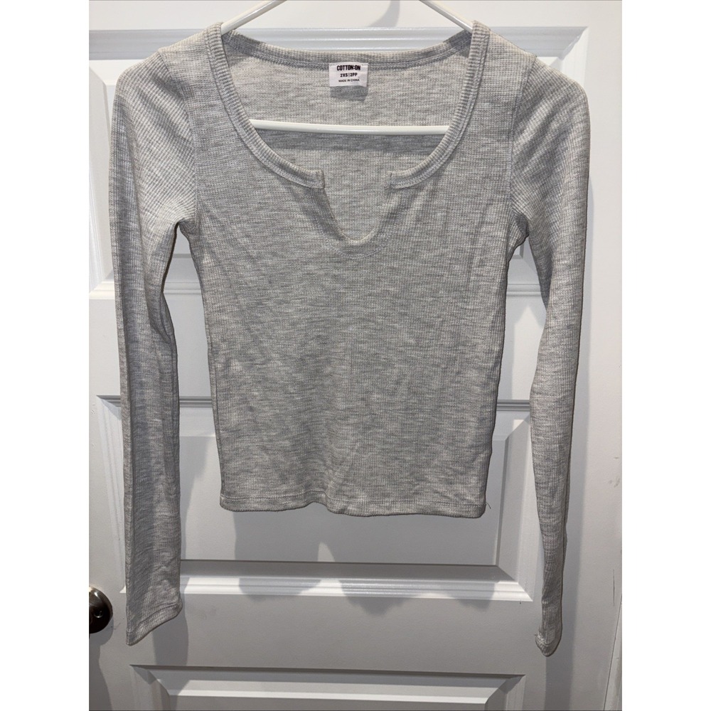 Cotton On Micro Crop Long Sleeve Top Basic Grey Size XXS